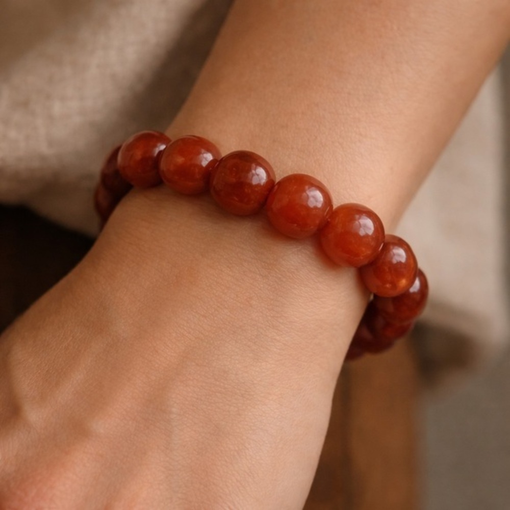 Bold Burnt Orange Stone Bracelet – Chunky 12mm Carnelian Beads Med/Large #581